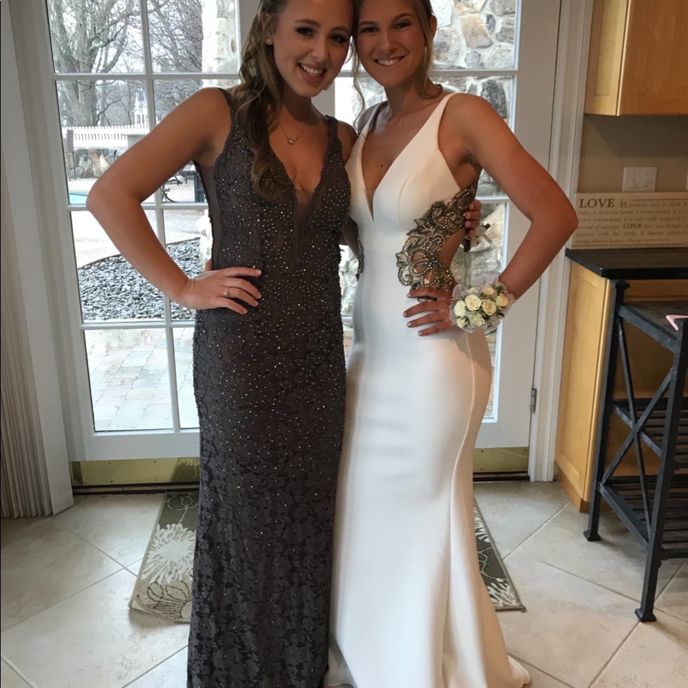 Grey beaded prom dress